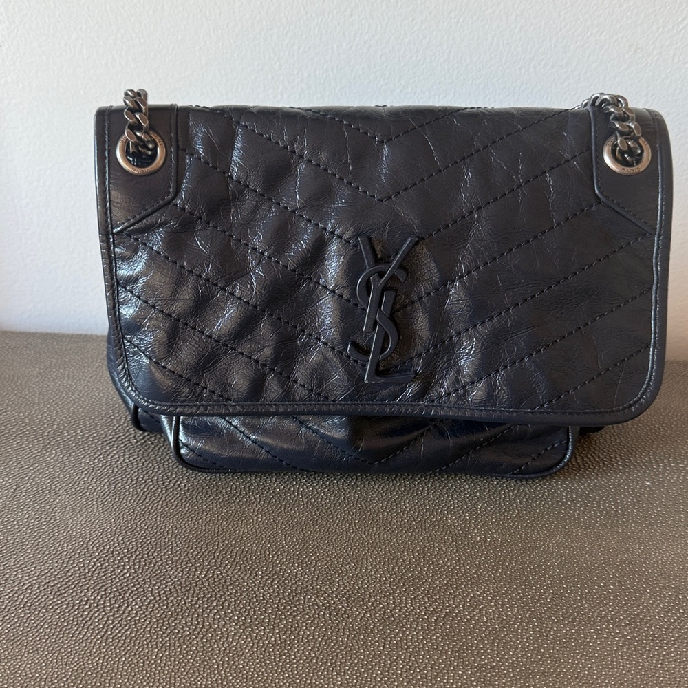 YSL navy blue  Quilted Leather Shoulder Bag